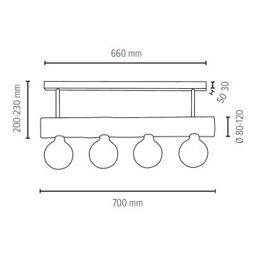 Hanglamp aan koord TRABO 4xE27/60W/230V - FSC-gecertificeerd