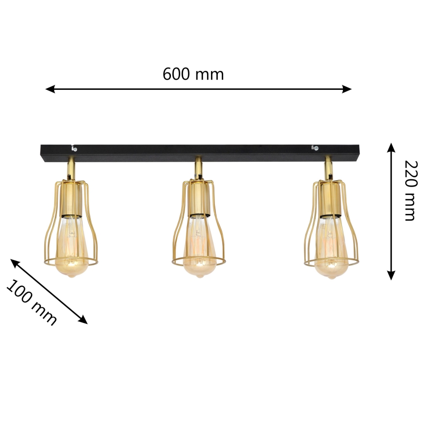 Spot  TUBE 3xE27/60W/230V goud/zwart