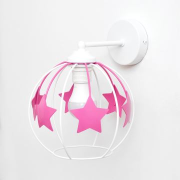 Wand lamp voor kinderen STARS 1xE27/15W/230V roze/wit