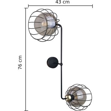 Wandlamp SOLO BLACK 2xE27/60W/230V zwart/goud