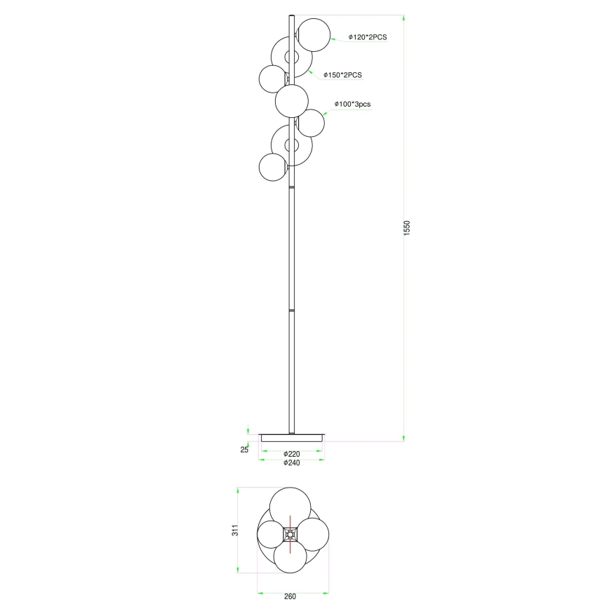 Wofi 3014-701W - Staande LED Lamp VILLA 7xG9/3W/230V goud